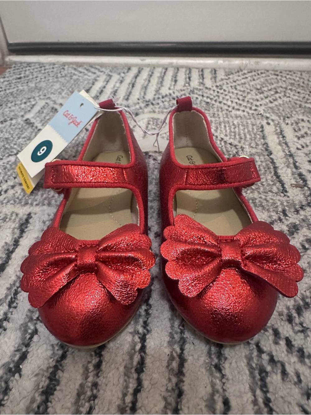 Cat & Jack Metallic Red Bow Mary Jane Holiday Shoes